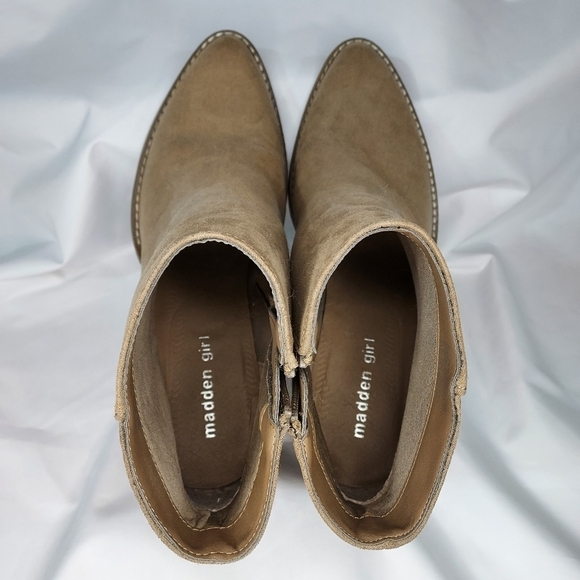 Madden Girl ankle boots Klicck Klick suede taupe tan block heel pointed toe 10 - Picture 7 of 9